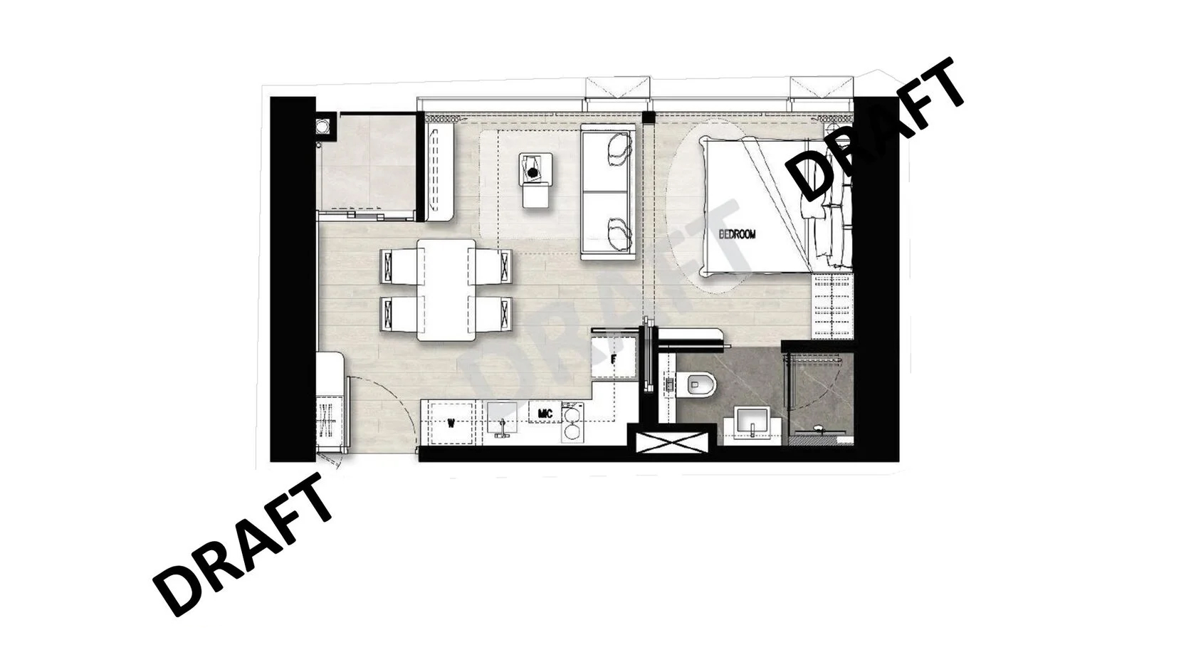 Apartment floor plan, 1 bedroom in Once Wongamat No. 11006