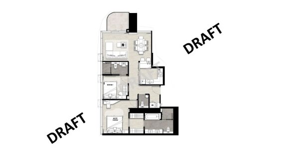 Apartment floor plan, 2 bedrooms in Once Wongamat No. 11008 (2D)